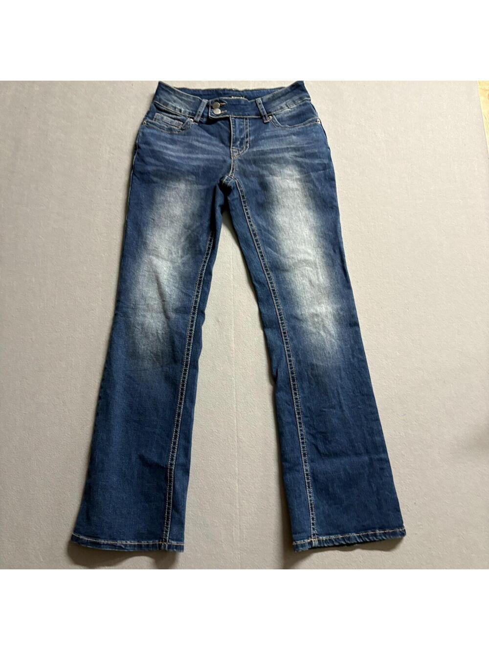 Flamingals Flare Jeans XS Fits Like 27x30 Y2K Stretch Bell Bottom Dark Wash